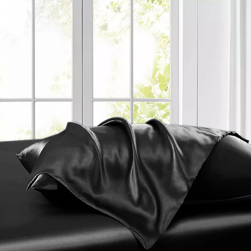 Solid Black Satin 4 Piece Sheet Set