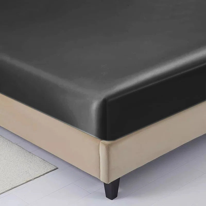 Solid Black Satin 4 Piece Sheet Set