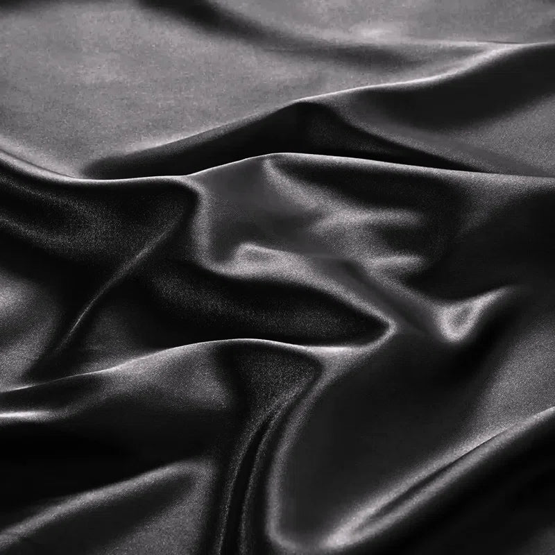 Solid Black Satin 4 Piece Sheet Set