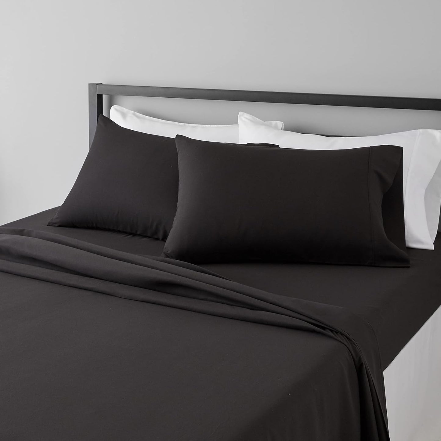 Ensemble de draps 4 pièces noir uni à poche profonde