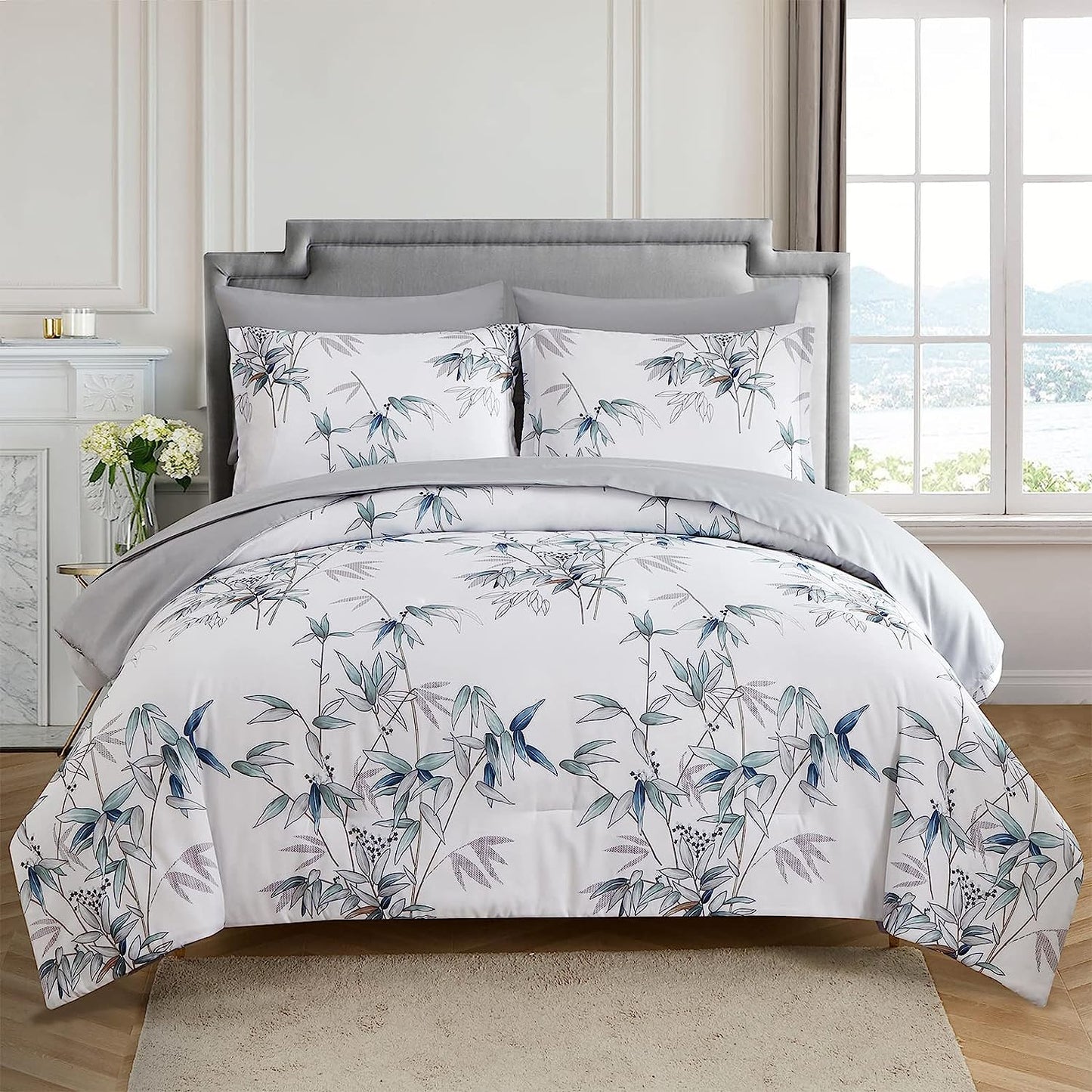 Botanical Blue Leaves 7 Piece Comforter Set