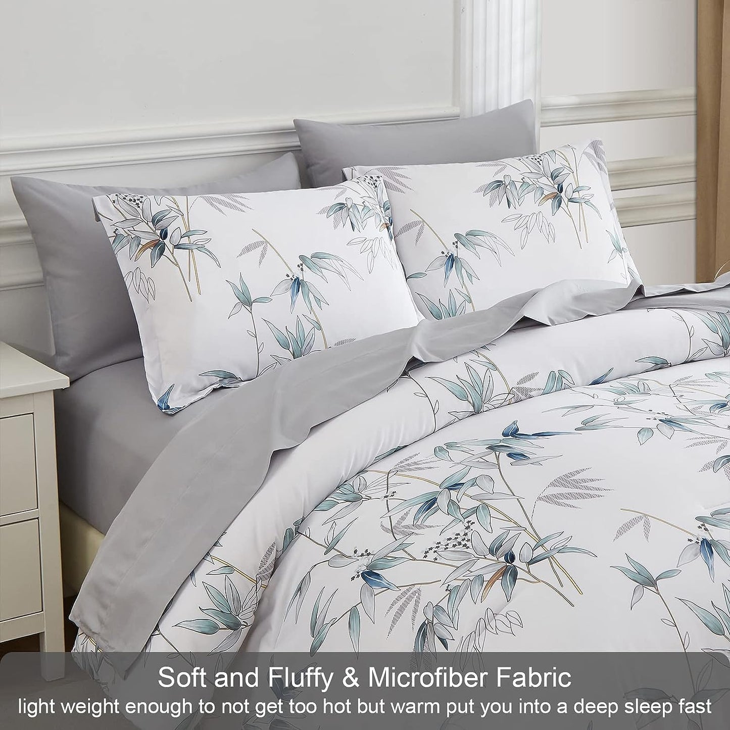 Botanical Blue Leaves 7 Piece Comforter Set