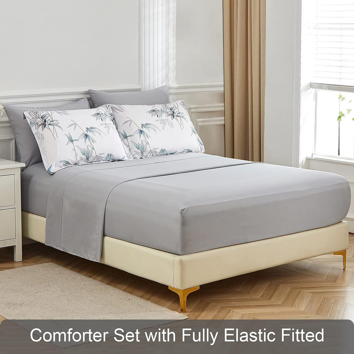 Botanical Blue Leaves 7 Piece Comforter Set