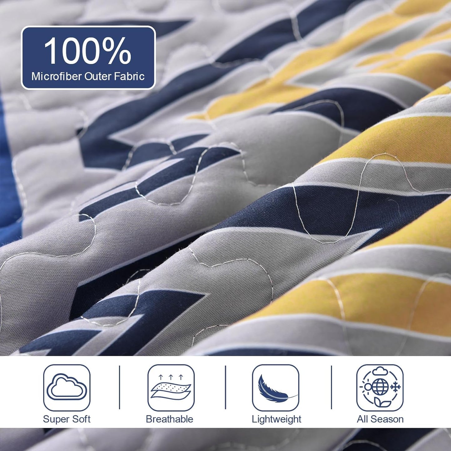 Ensemble de courtepointe réversible 3 pièces Boho gris et bleu marine