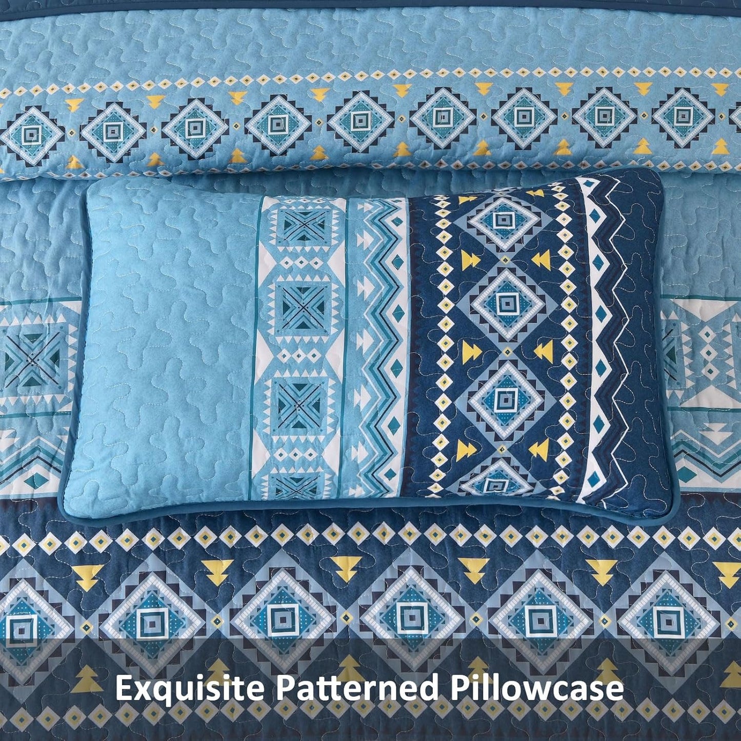Ensemble de courtepointe réversible 3 pièces Boho bleu et noir
