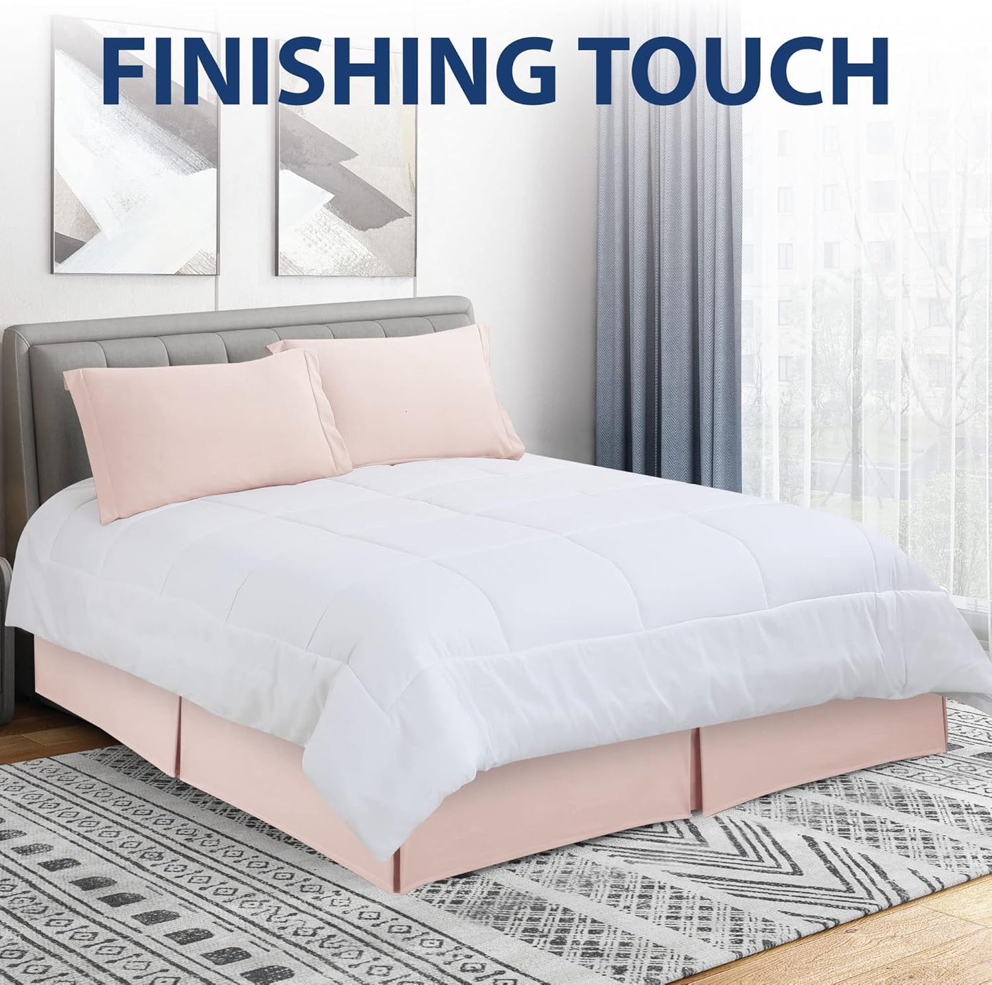 Ensemble de draps 4 pièces à poche profonde rose uni