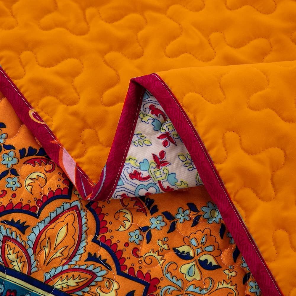 Bohemian Orange & Blue Reversible 3 Piece Quilt Set