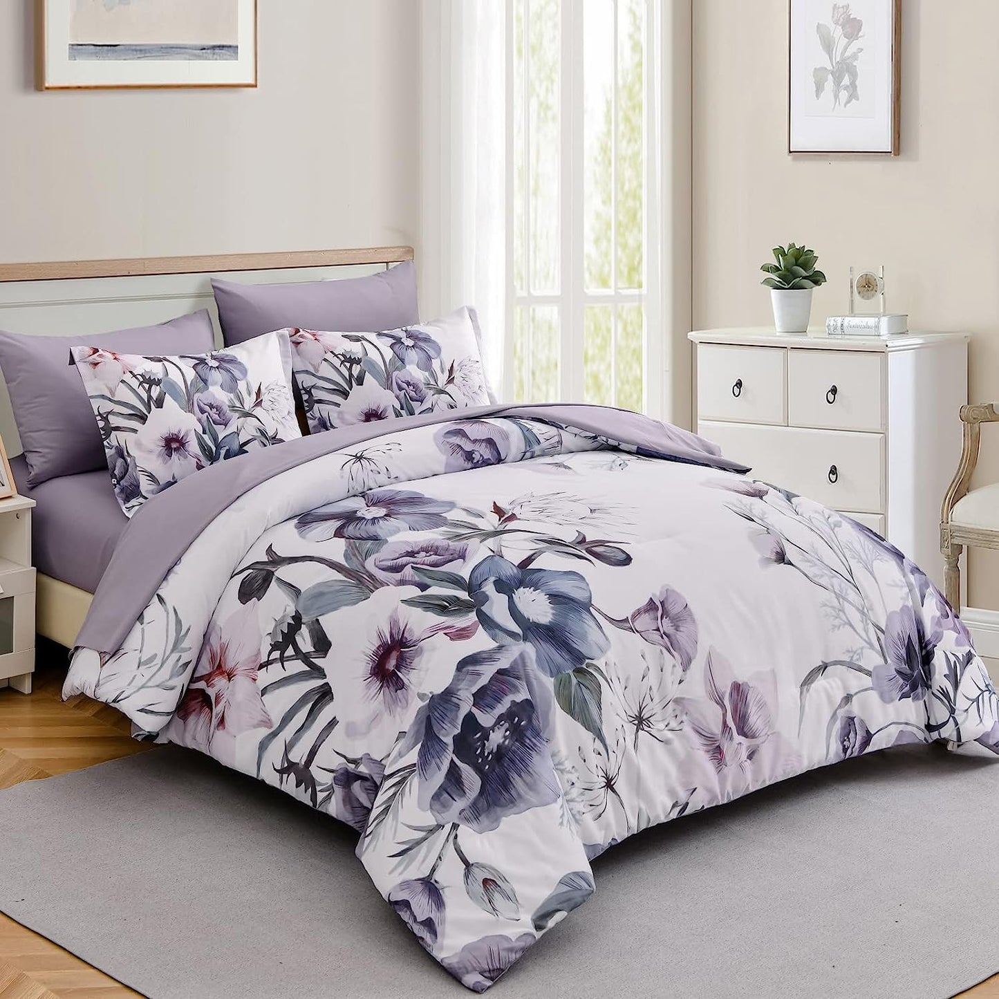 Boho Purple Floral 7 Piece Comforter Set
