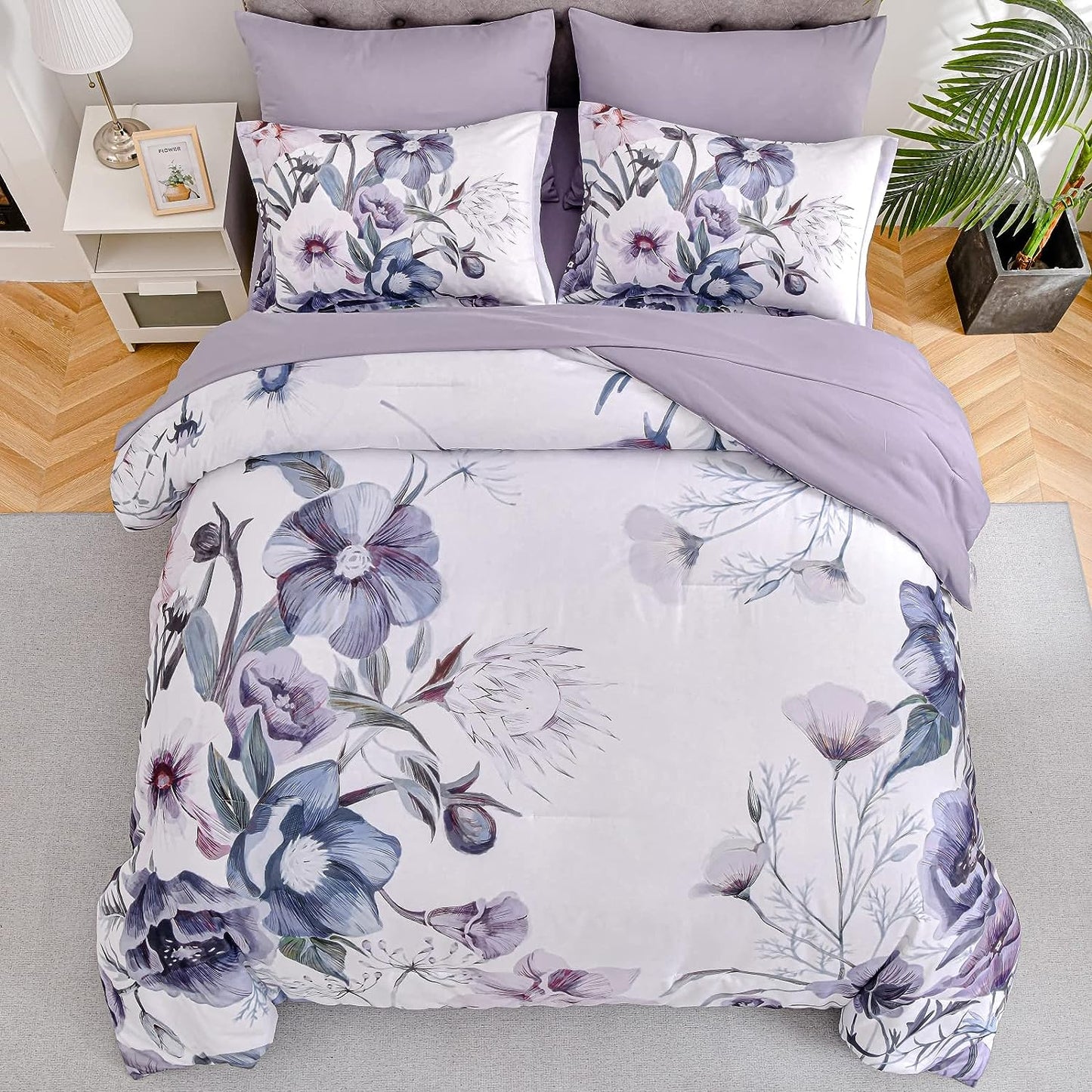 Boho Purple Floral 7 Piece Comforter Set