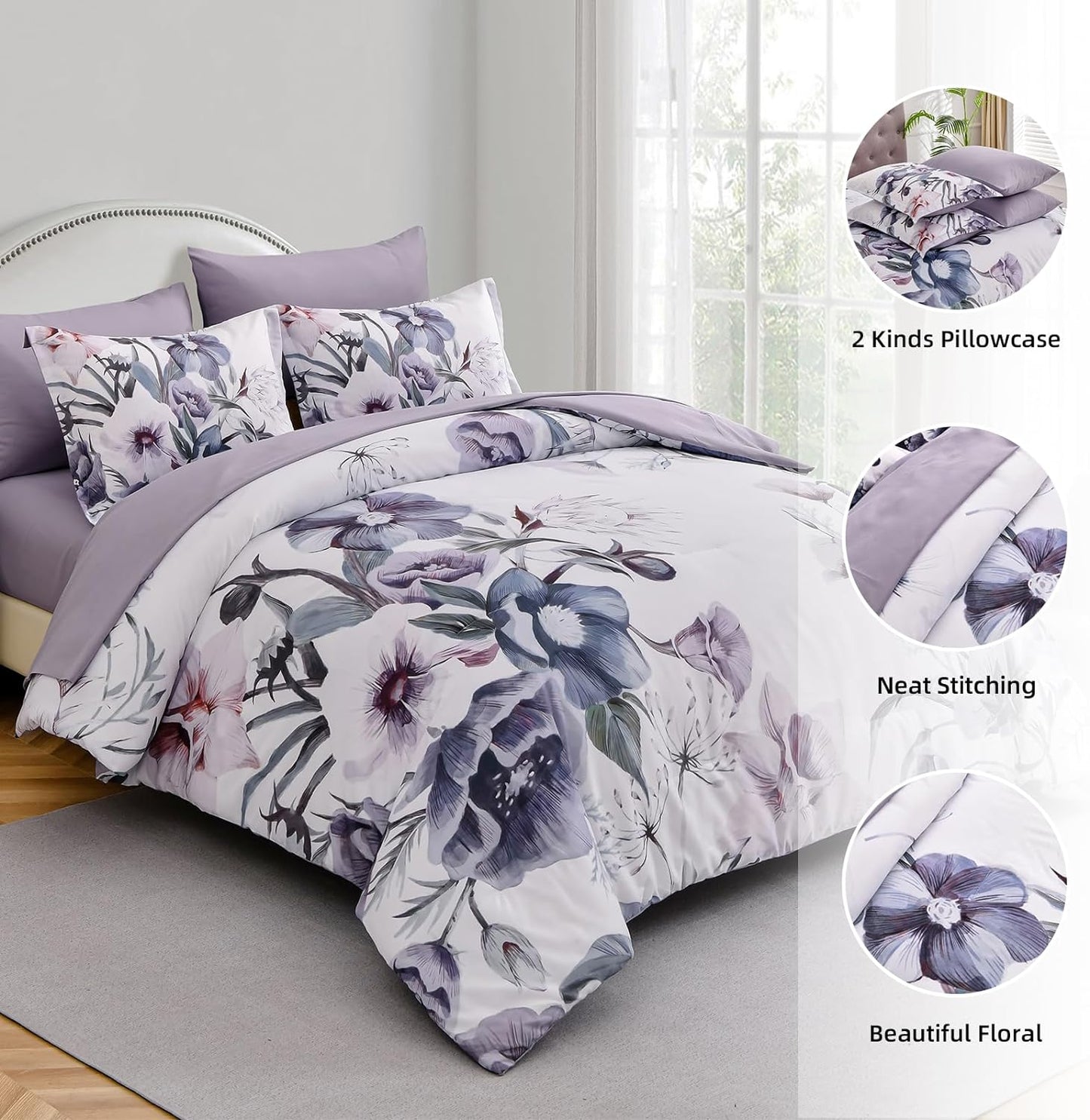 Boho Purple Floral 7 Piece Comforter Set