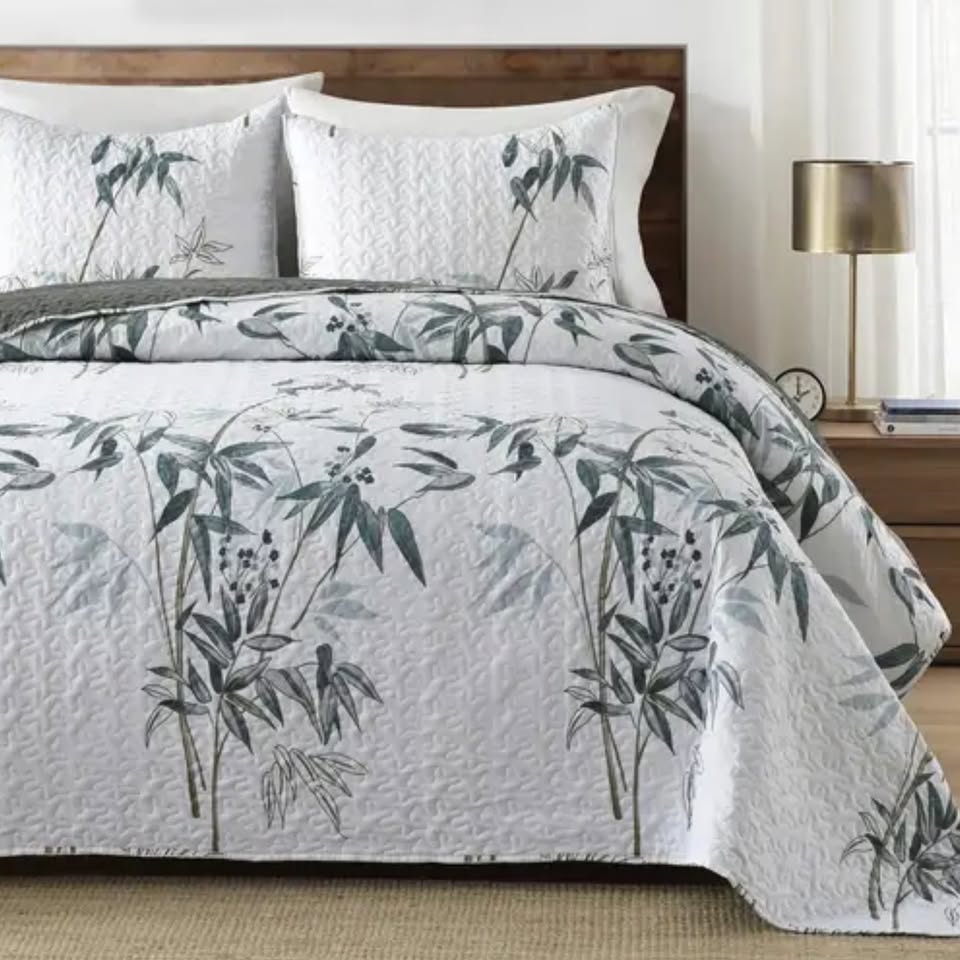 Ensemble de courtepointe réversible 3 pièces à feuilles d'oranger botanique brûlé