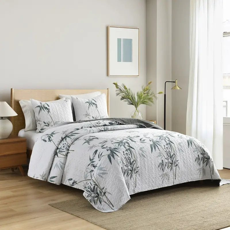 Ensemble de courtepointe réversible 3 pièces à feuilles d'oranger botanique brûlé