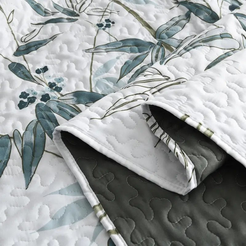 Ensemble de courtepointe réversible 3 pièces à feuilles d'oranger botanique brûlé