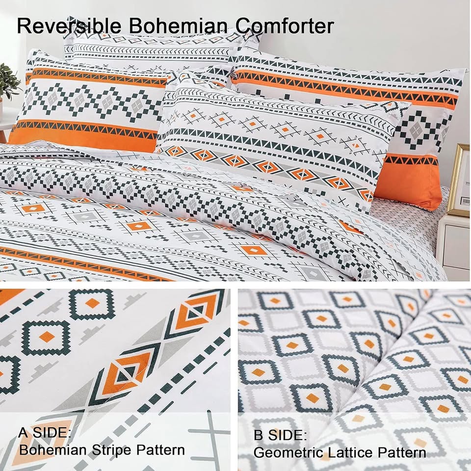 Burnt Orange Boho Reversible 3 Piece Comforter Set