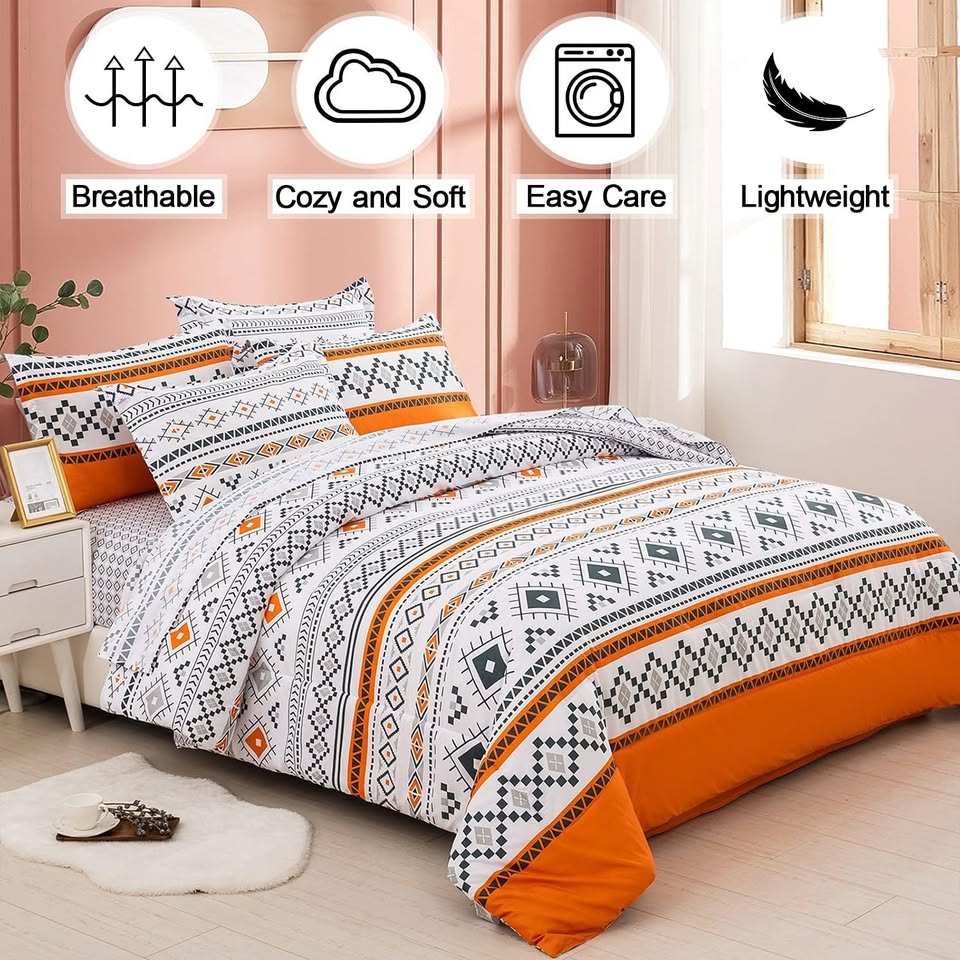 Burnt Orange Boho Reversible 3 Piece Comforter Set