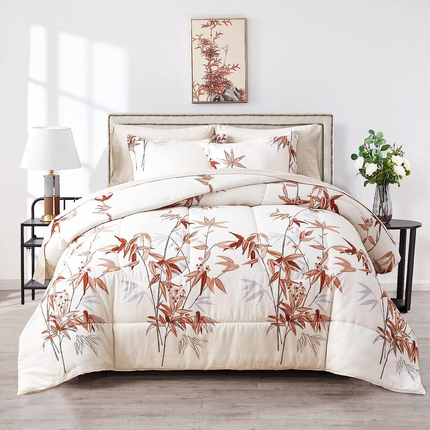 Botanical Burnt Orange Leaves 7 Piece Comforter Set