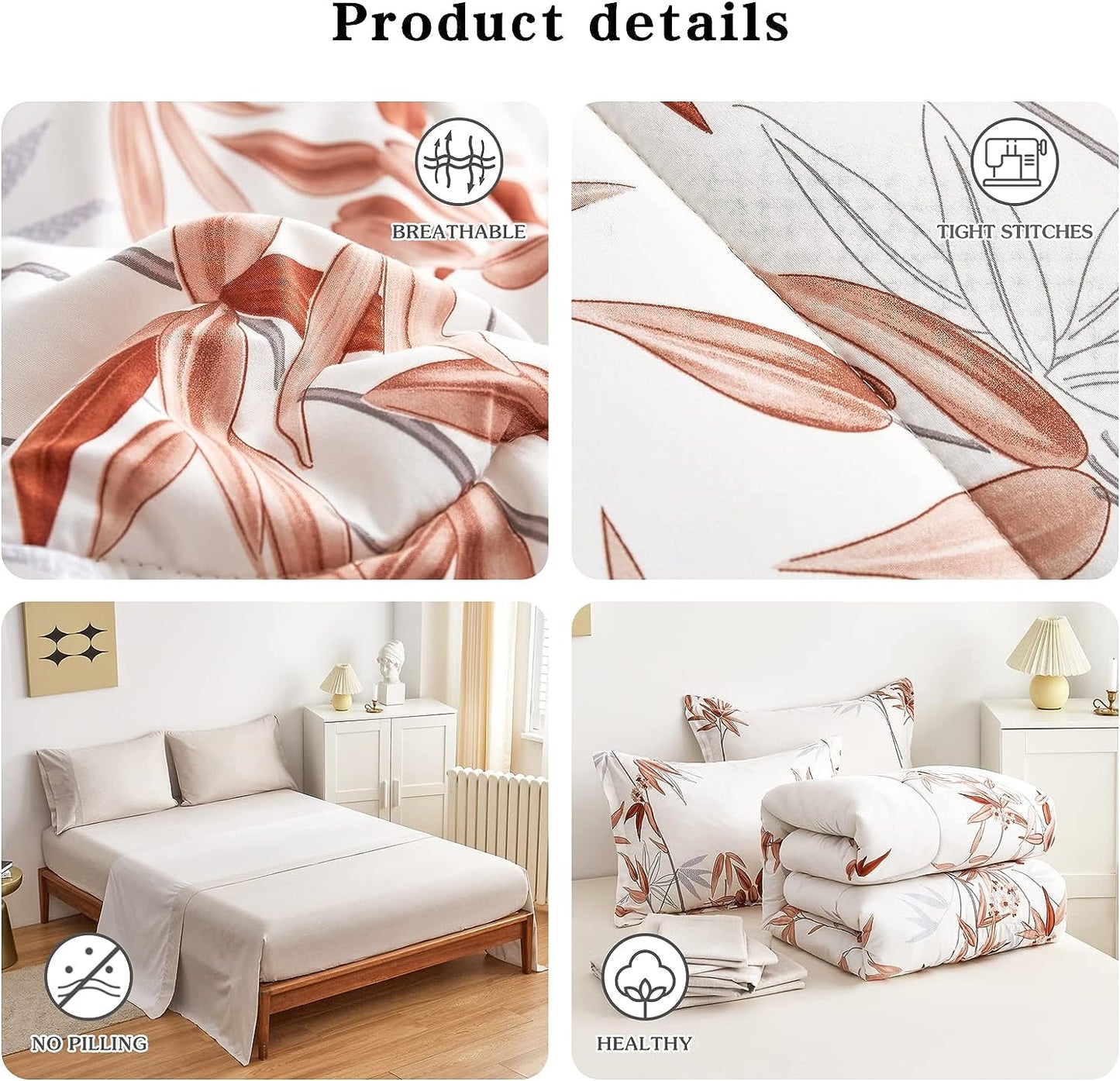 Botanical Burnt Orange Leaves 7 Piece Comforter Set