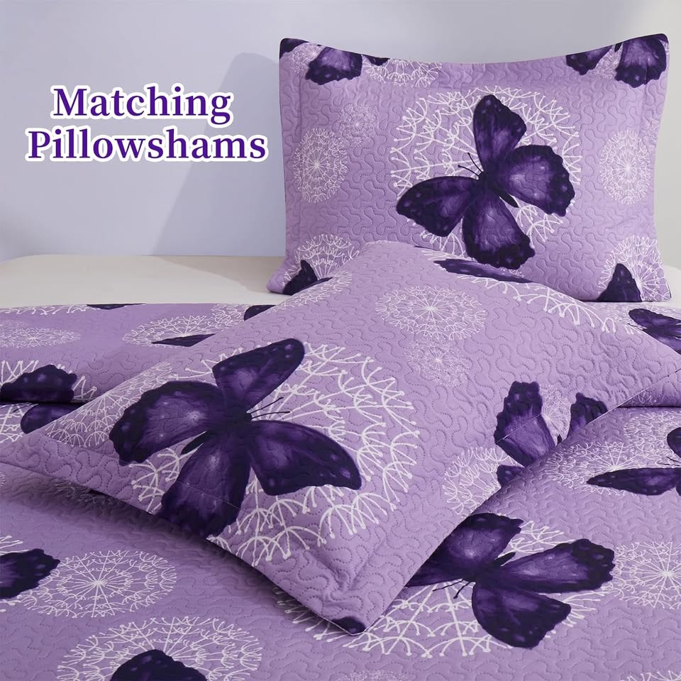 Purple Butterflies 3 Piece Bedding Quilt Set