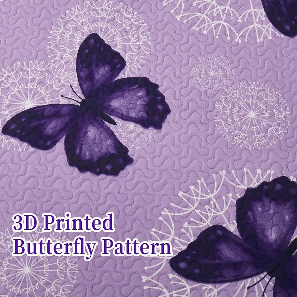 Purple Butterflies 3 Piece Bedding Quilt Set
