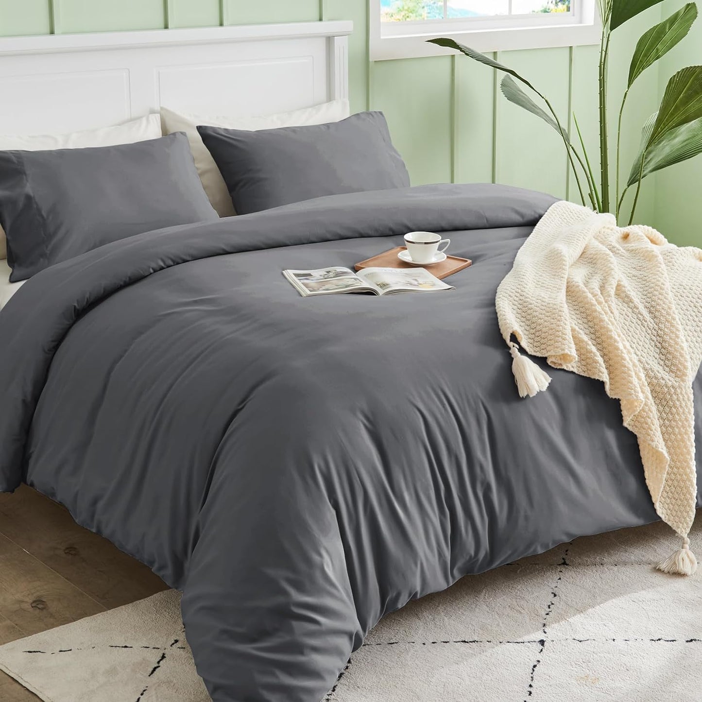 Dark Grey 3 Piece Duvet Cover Set