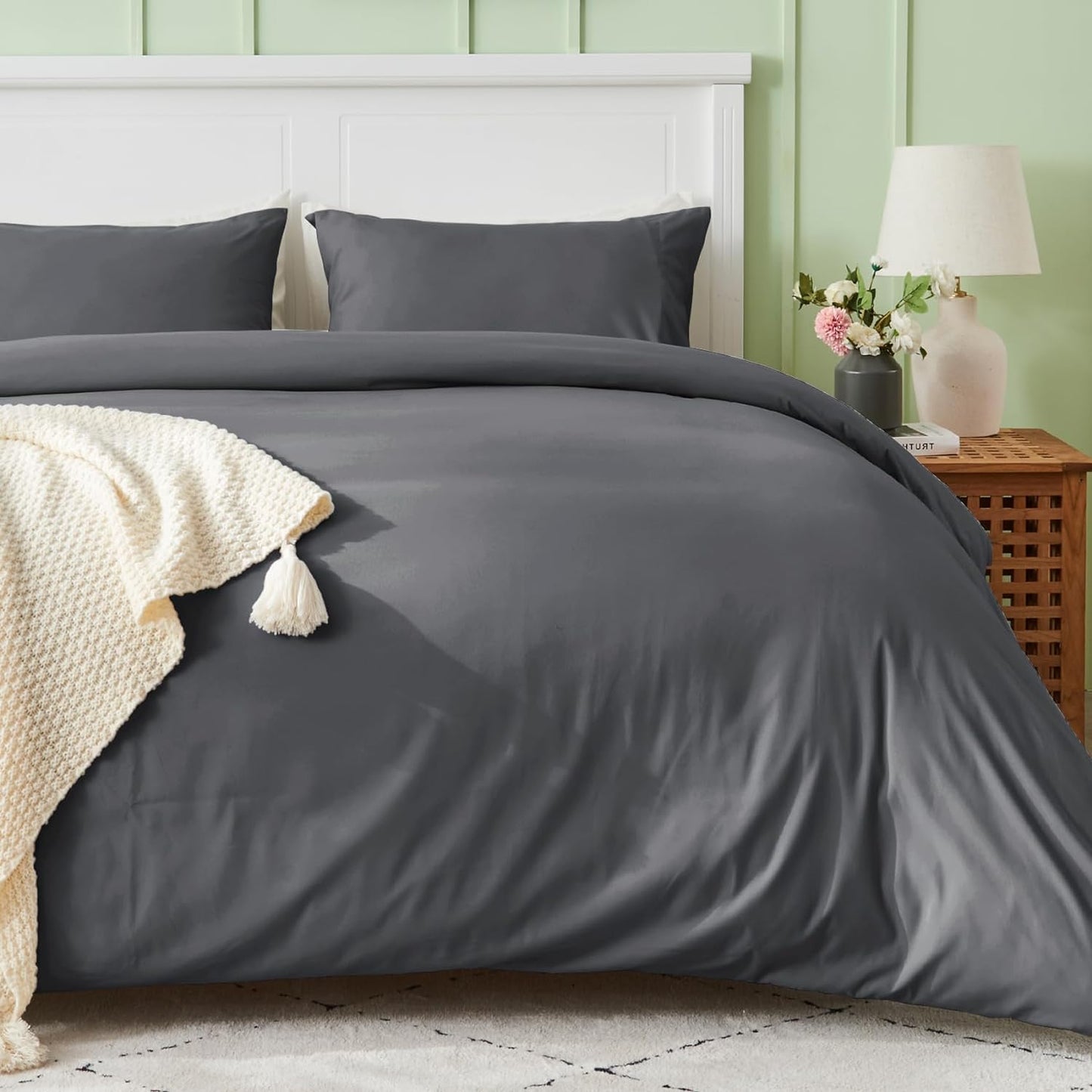 Dark Grey 3 Piece Duvet Cover Set