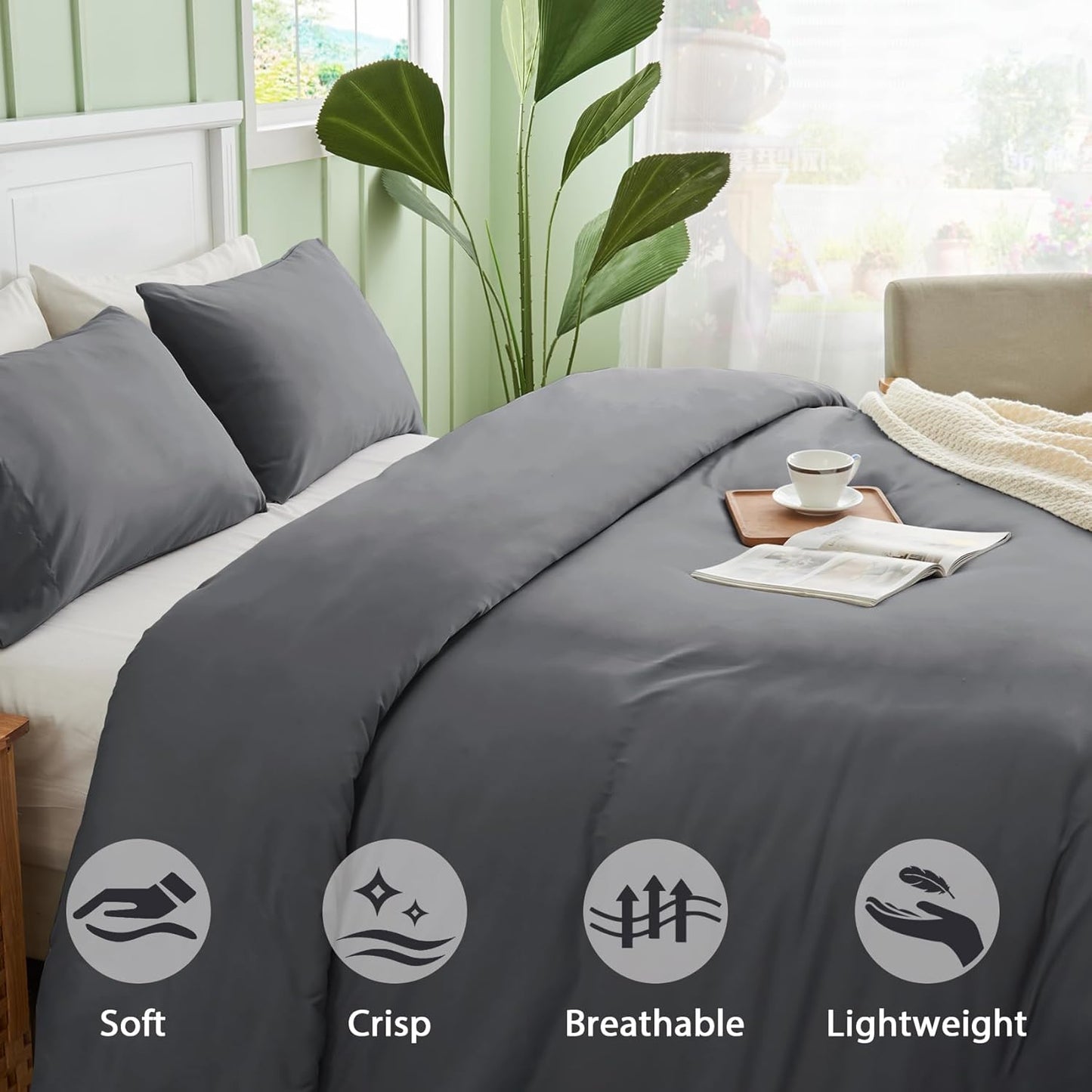 Dark Grey 3 Piece Duvet Cover Set