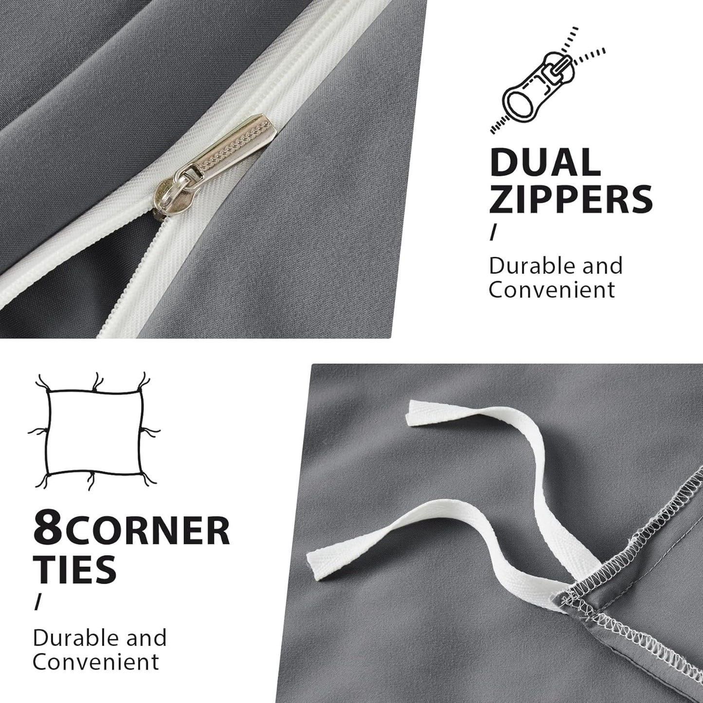 Dark Grey 3 Piece Duvet Cover Set