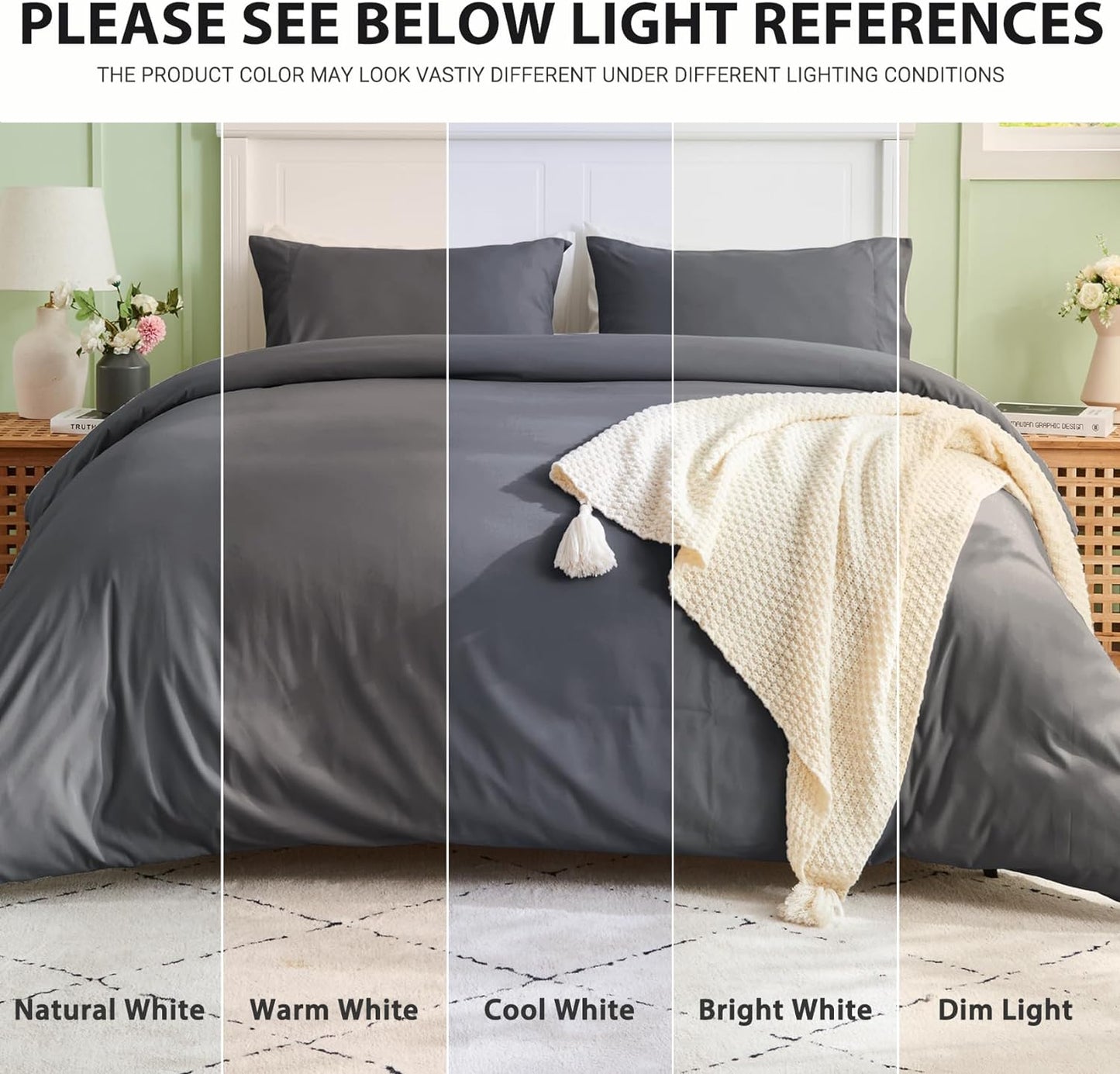 Dark Grey 3 Piece Duvet Cover Set