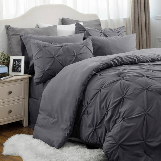 Dark Grey Pinch Pleated 5/7 Piece Comforter Set