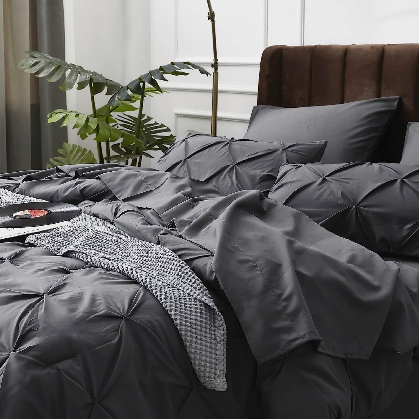 Dark Grey Pinch Pleated 7 Piece Comforter Set