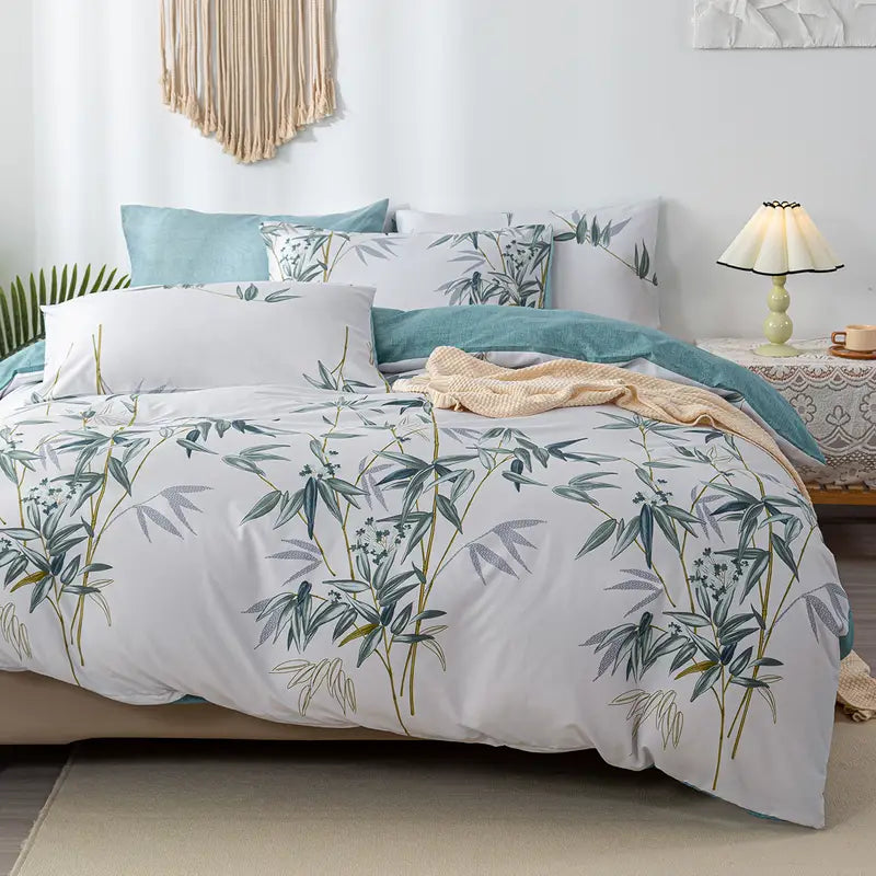 Botanical Green Leaves Floral - 3 Piece Duvet Cover Set