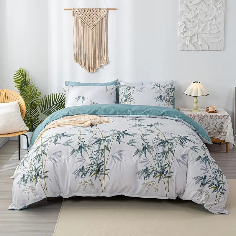 Botanical Green Leaves Floral - 3 Piece Duvet Cover Set