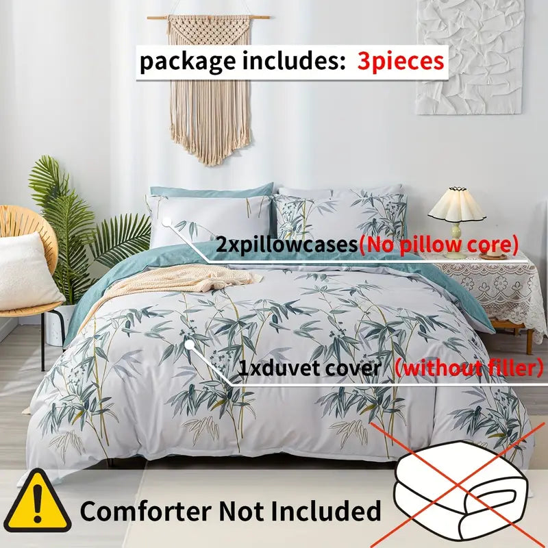 Botanical Green Leaves Floral - 3 Piece Duvet Cover Set