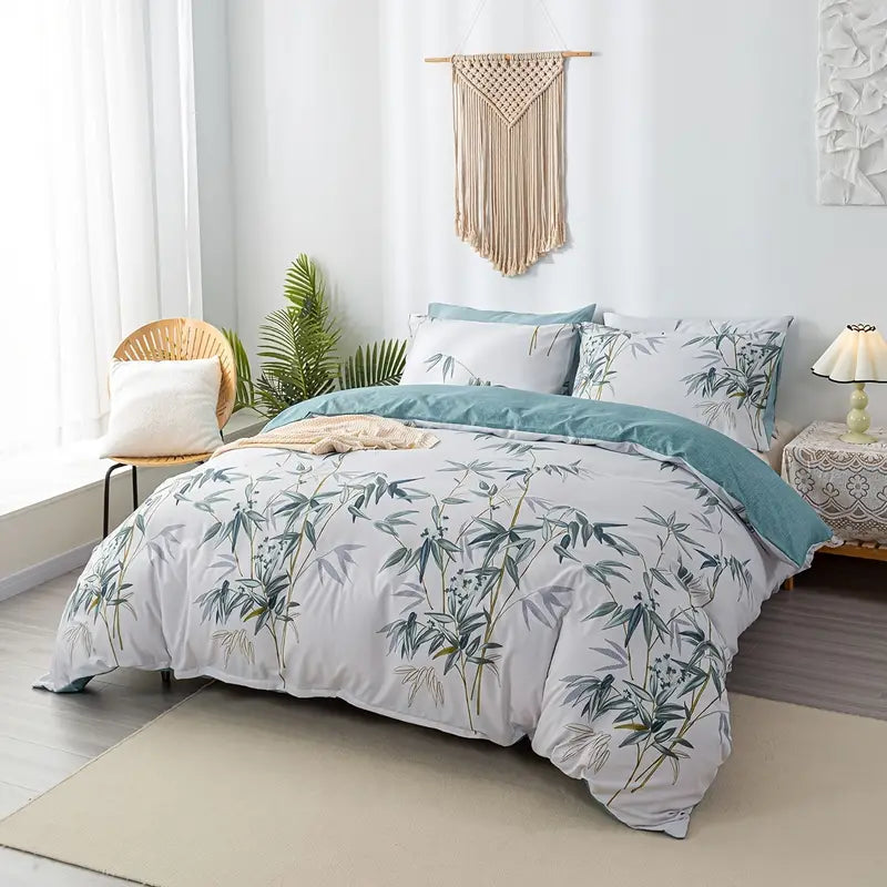 Botanical Green Leaves Floral - 3 Piece Duvet Cover Set