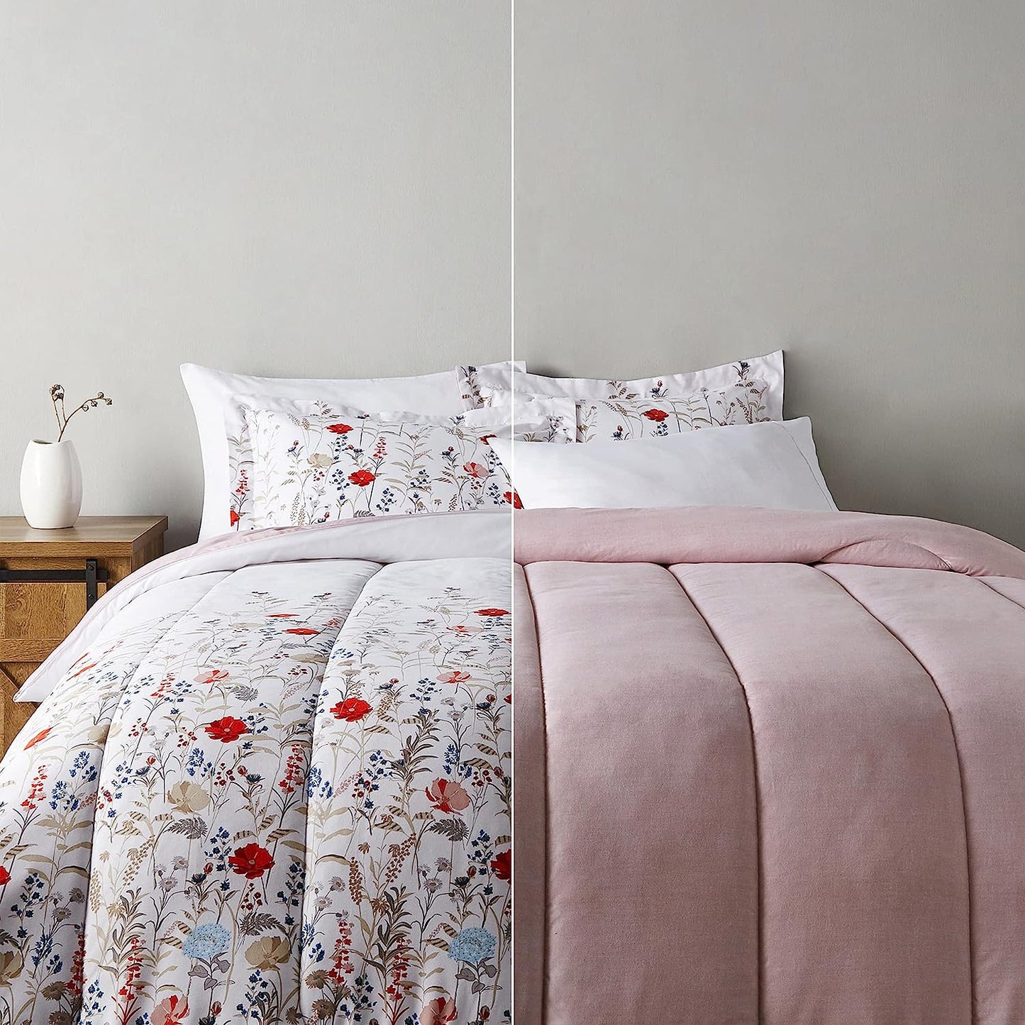 Floral Blossoms Pink Reversible 3 Piece Comforter Set