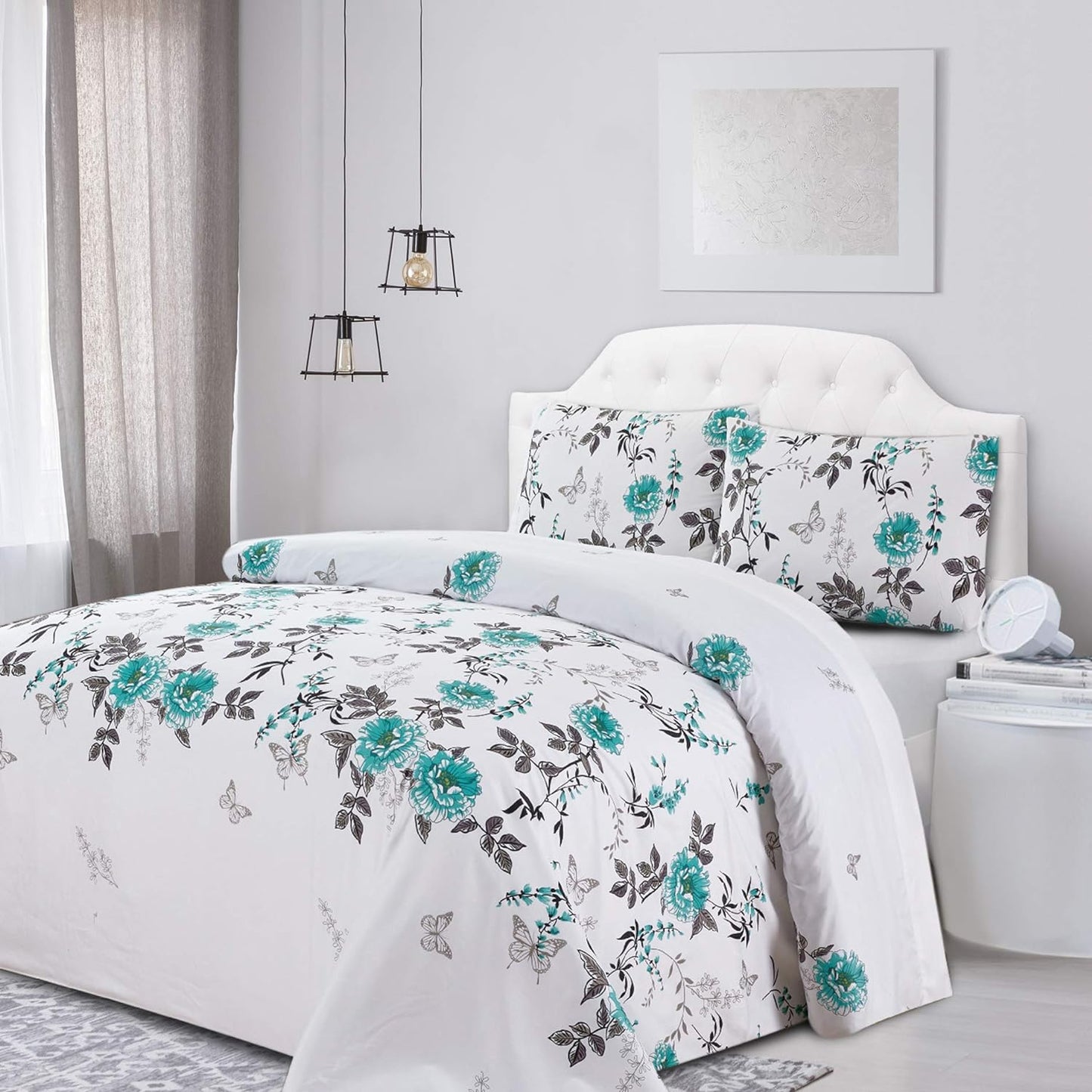 Butterflies & Turquoise Floral - 3 Piece Duvet Cover Set