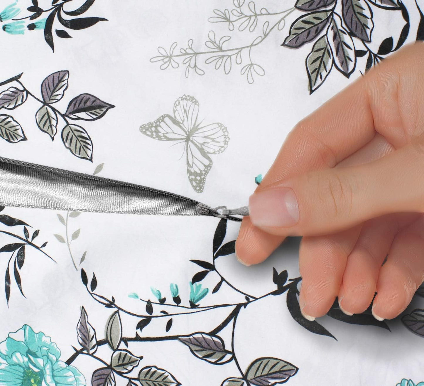 Butterflies & Turquoise Floral - 3 Piece Duvet Cover Set