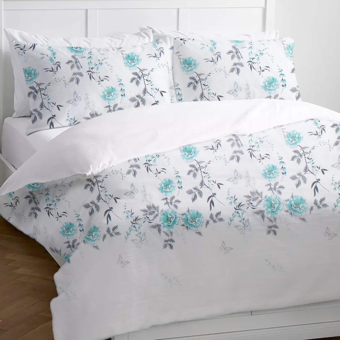 Butterflies & Turquoise Floral - 3 Piece Duvet Cover Set
