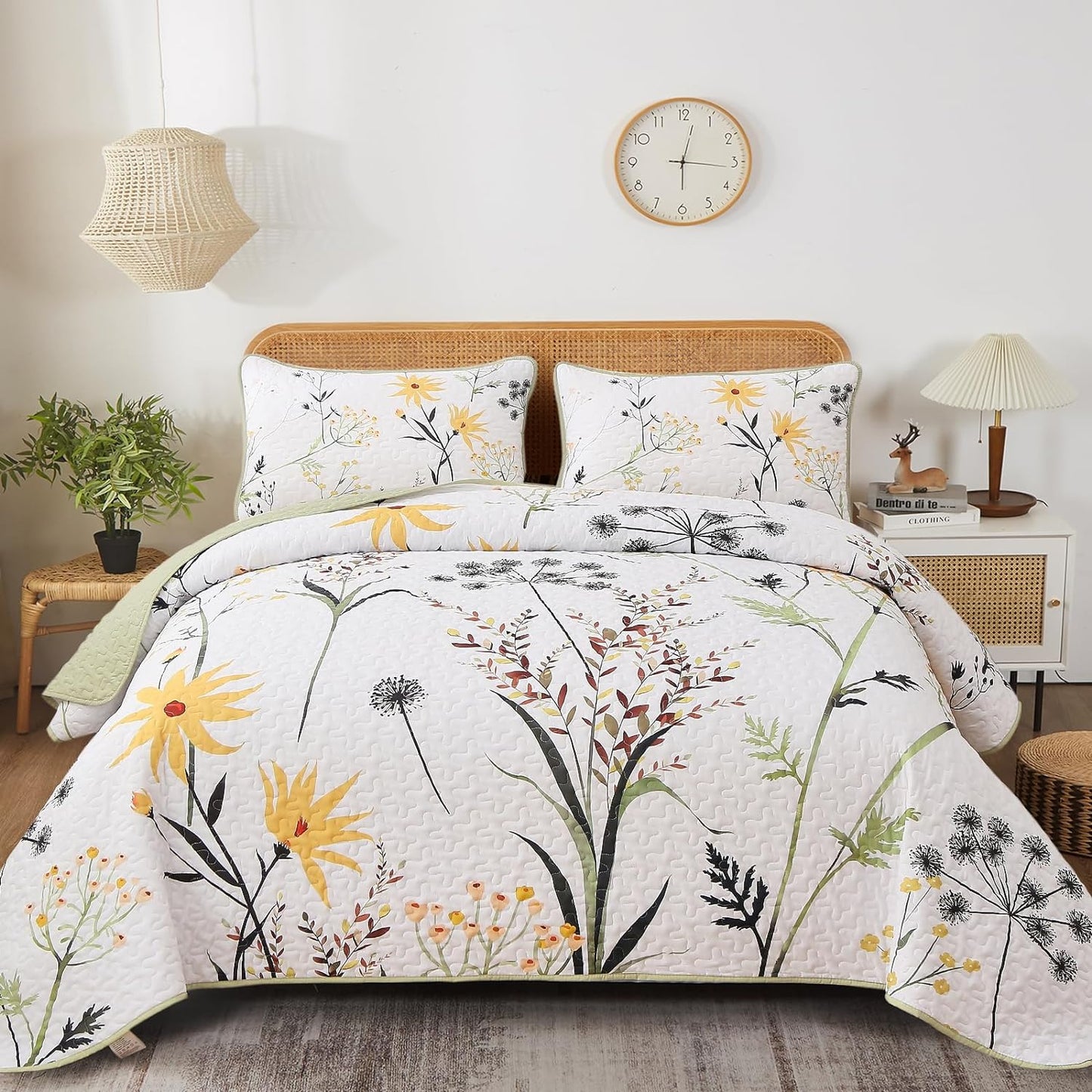 Ensemble de courtepointe réversible à motif floral rustique 3 pièces country