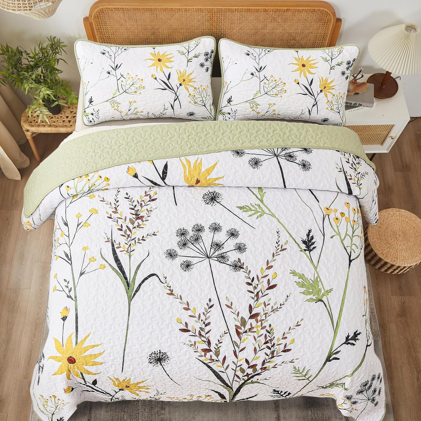 Ensemble de courtepointe réversible à motif floral rustique 3 pièces country