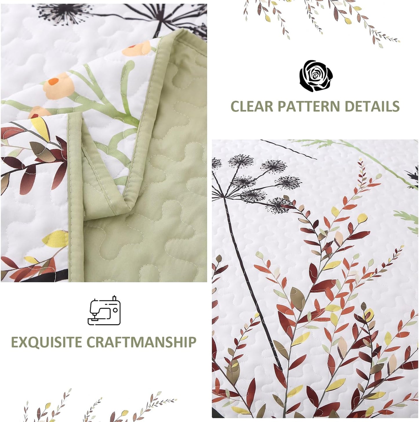 Ensemble de courtepointe réversible à motif floral rustique 3 pièces country
