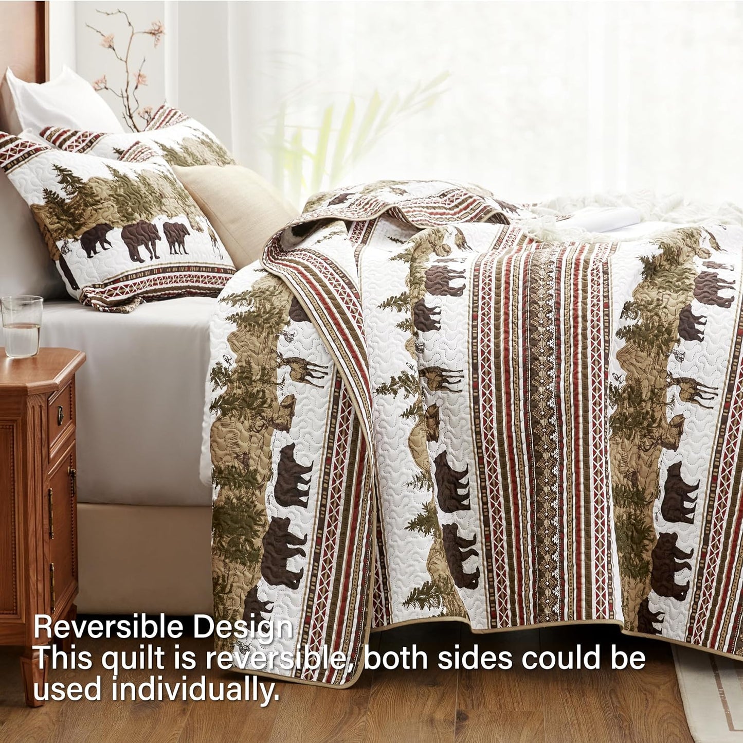Cabin Forest Wildlife 3 Piece Bedspread Set