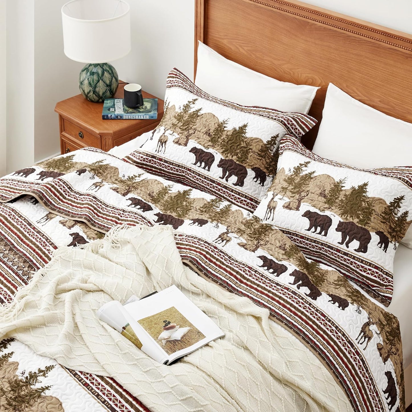 Cabin Forest Wildlife 3 Piece Bedspread Set