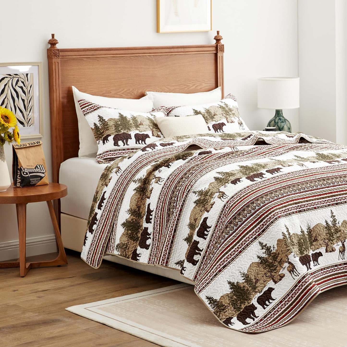 Cabin Forest Wildlife 3 Piece Bedspread Set