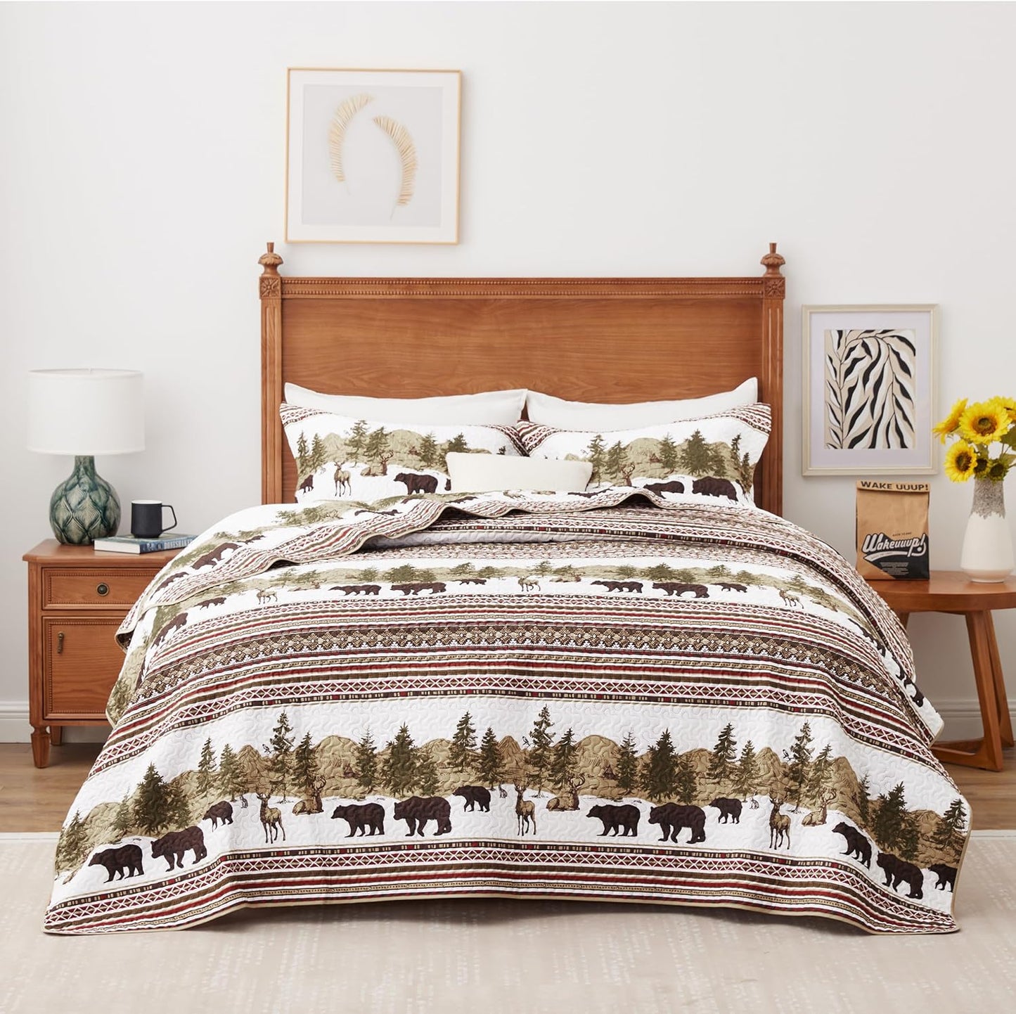 Cabin Forest Wildlife 3 Piece Bedspread Set