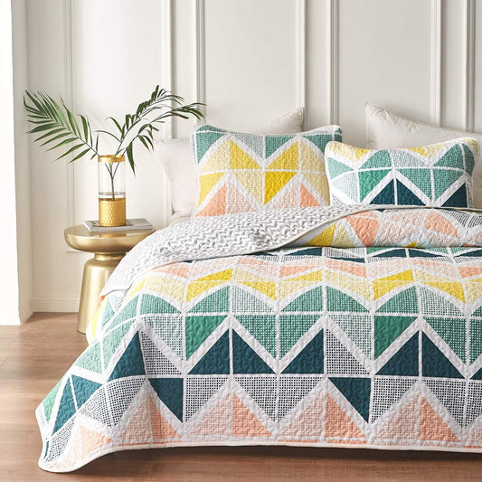 Colourful Geometric Shapes 3 Piece Bedding Quilt Set