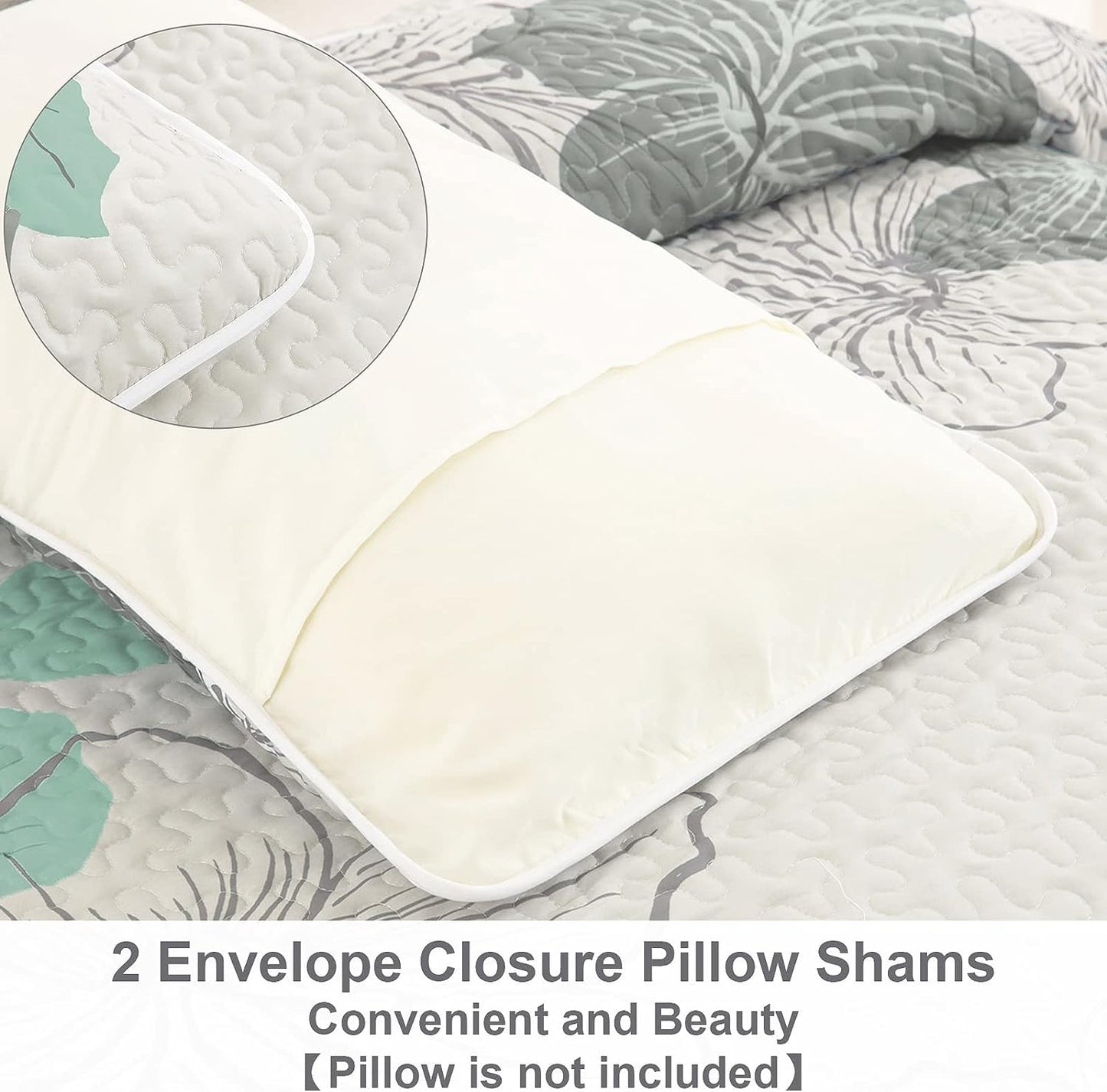 Green Bohemian Floral 3 Piece Bedding Quilt Set