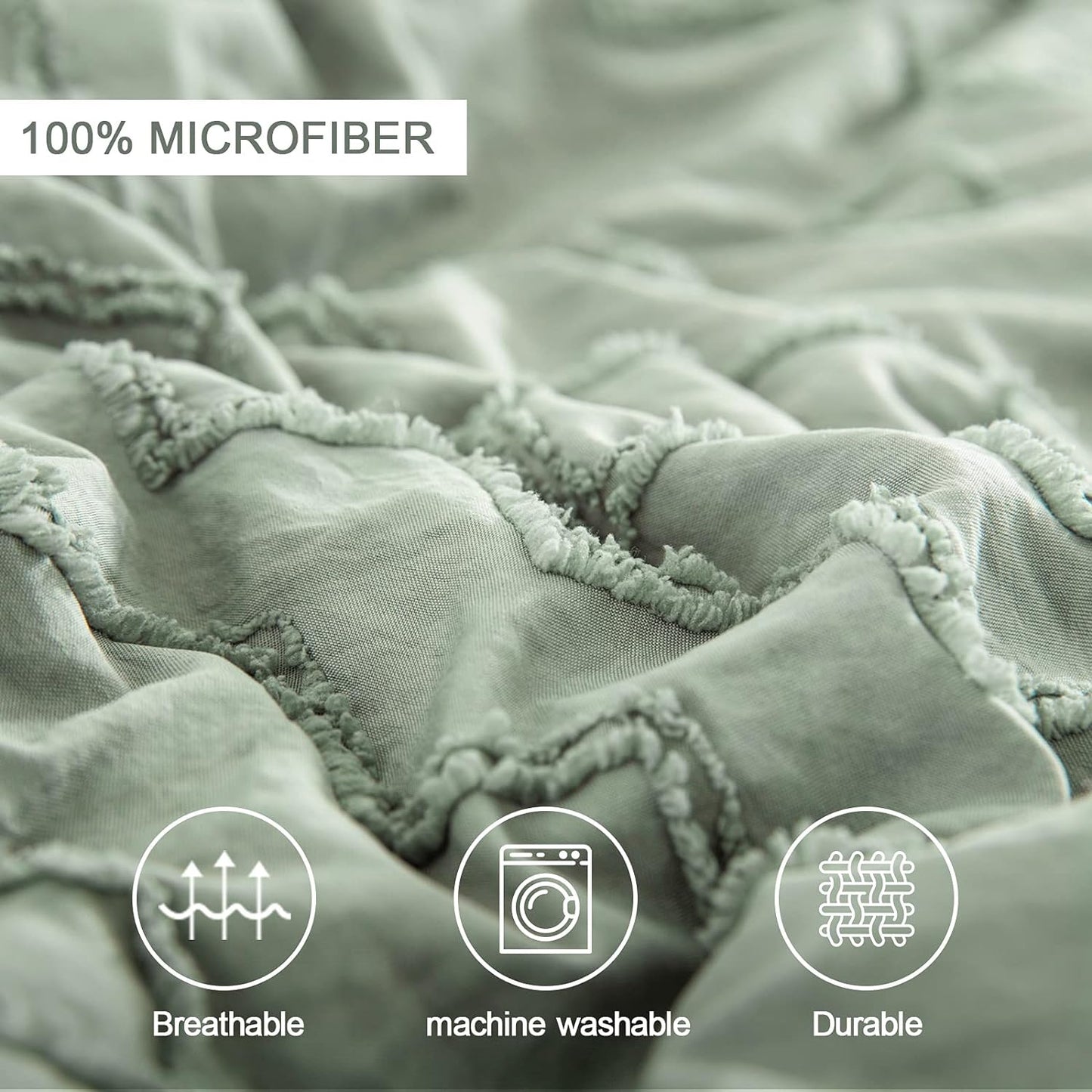 Boho Green Tufted Embroidery 3 Piece Comforter Set