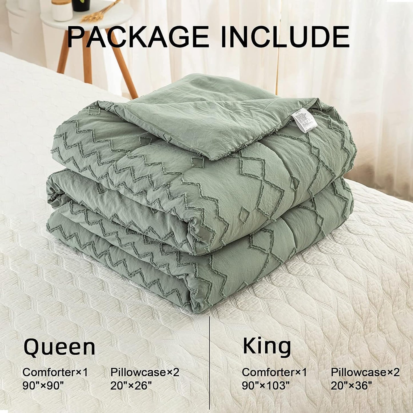 Boho Green Tufted Embroidery 3 Piece Comforter Set
