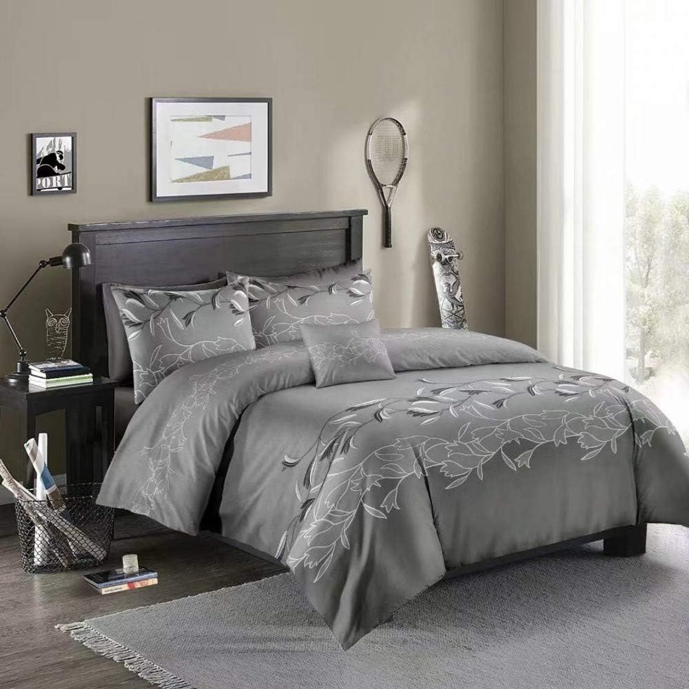 Grey Floral - 3 Piece Queen Duvet Cover Set